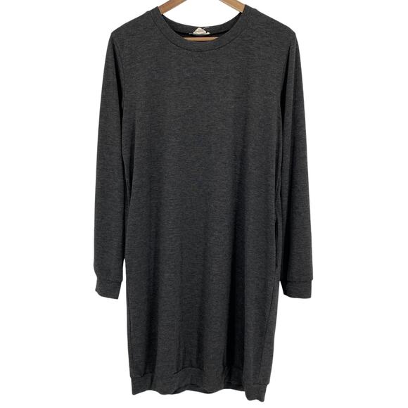 YELETE Knit Long Sleeve Casual Dress Charcoal Gray Size Large Loungewear Weekend - Picture 1 of 4